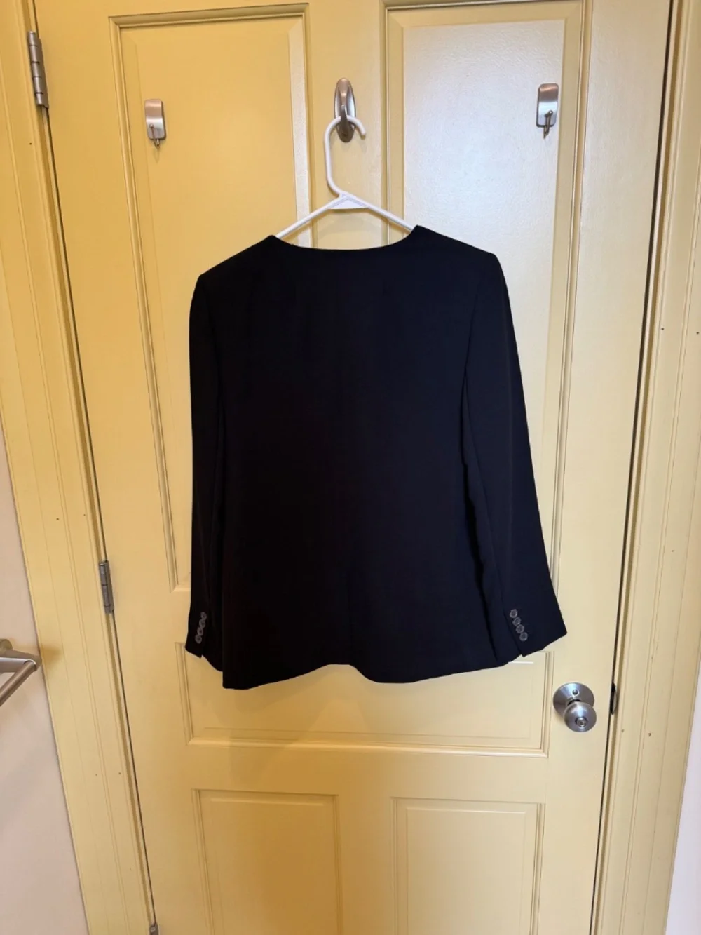 .Crew Collarless Black Blazer Single Button Blue Lining — Size 8 - Picture 2 of 4